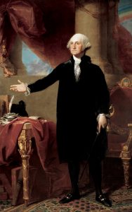 This portrait from the National Portrait Gallery shows George Washington near his quill.