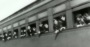 A Children's Aid Society picture of some of the orphan the train to homes.
