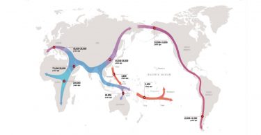 World map showing ancestry migration patterns