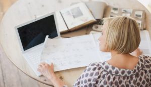 A woman conducting genealogy research